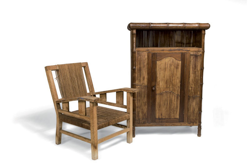 Ensemble fauteuil et meuble en bambou, provenant de la collection personnelle. 